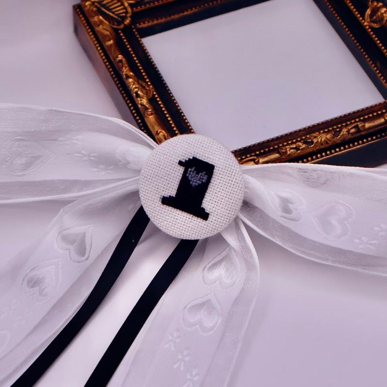 【番号オーダー可能】千葉ロッテマリーンズ風カラー　くるみボタンのヘアリボン　クロスステッチ刺繍 | 2枚目